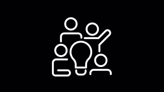 Animated invent white linear icon. Generating ideas in group. Bringing together thoughts. Seamless loop 4k video with alpha channel on transparent background. Motion graphic design for night mode