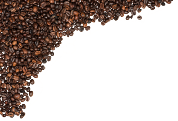 Group of roasted coffee beans isolated on transparent background, photography, png. 