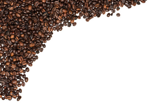 Group of roasted coffee beans isolated on transparent background, photography, png. 