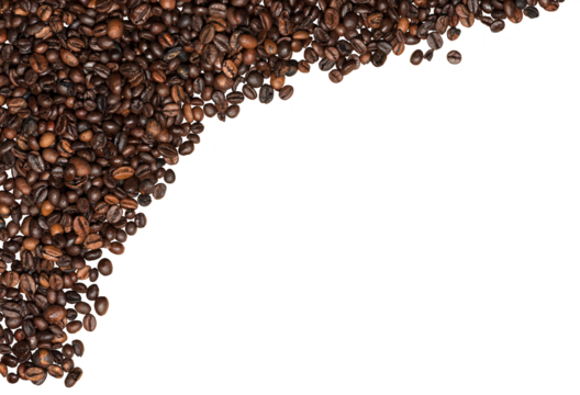 Group of roasted coffee beans isolated on transparent background, photography, png. 