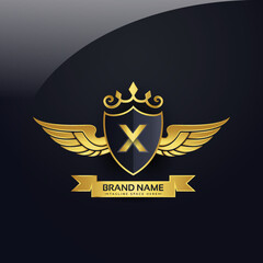Luxury royal wing Letter X crest Gold colour, Victory logo, crest logo, wing logo, vector logo template