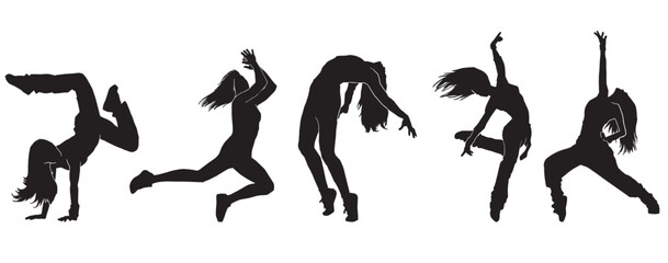 Set of silhouette of a woman dancing. Silhouettes of sexy beautiful women dancing - obrazy, fototapety, plakaty