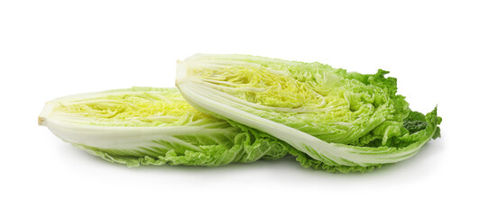 Obraz premium Cut fresh ripe Chinese cabbages on white background