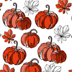 Halloween Pumpkins pattern in orange and contour