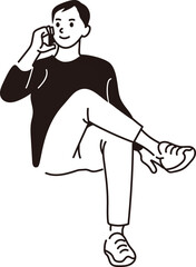 携帯電話で話す男性のベクター線画