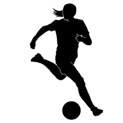 Fototapeta na wymiar female soccer player silhouette on white background