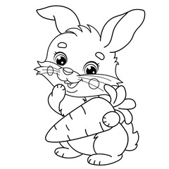 Coloring Page Outline Of cartoon cute bunny or rabbit with carrot. Animals. Coloring Book for kids.