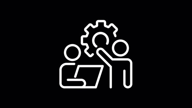 Animated coaching white linear icon. Mentoring process. Employee training. Manage performance. Seamless loop 4k video with alpha channel on transparent background. Motion graphic design for night mode