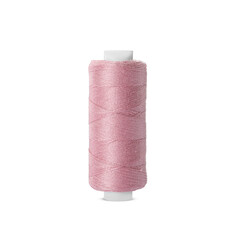 Spool of pink sewing thread isolated on white