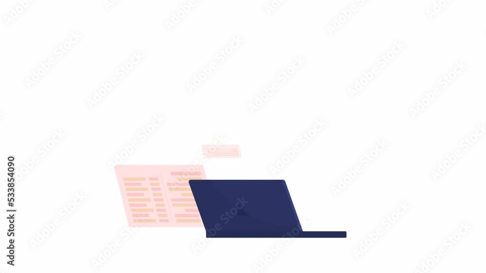 Poster animated laptop for coding object. full sized flat element 4k video footage with alpha channel. comp
