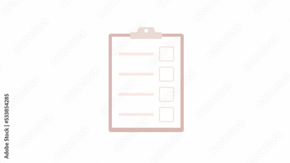 Poster animated list with checkmarks object. paper questionnaire. full sized flat element 4k video footage 