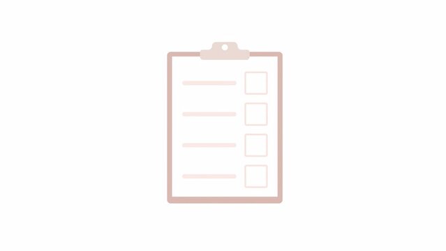 Animated list with checkmarks object. Paper questionnaire. Full sized flat element 4k video footage with alpha channel. Color cartoon style illustration for motion graphic design and animation