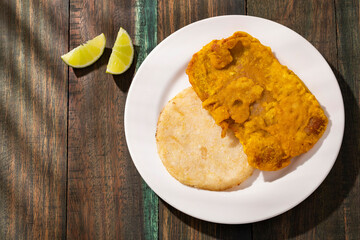 Fish torta with arepa - Colombian street food