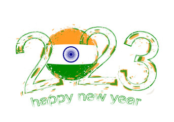 2023 Year in grunge style with flag of India.