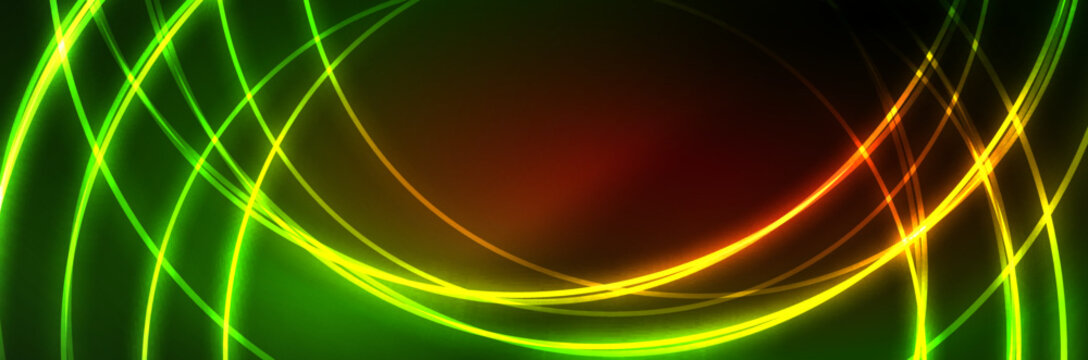 Neon glowing fluid wave lines, magic energy space light concept, abstract background wallpaper design © antishock