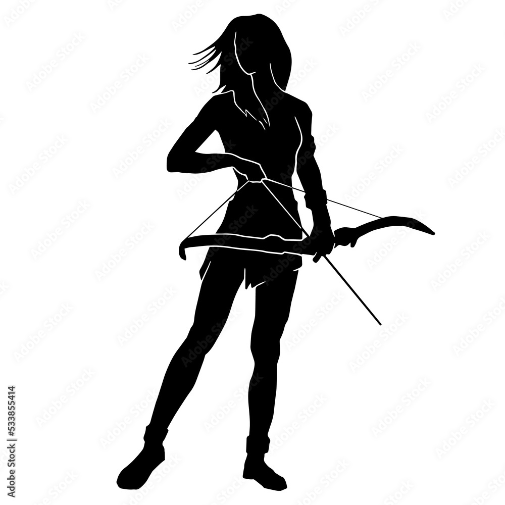 Wall mural archer silhouette, female warrior character design. silhouette girl archer in a dynamic style and pu