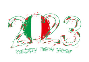 2023 Year in grunge style with flag of Italy.