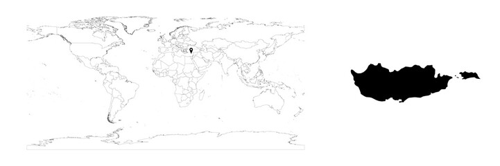 Vector Cyprus map showing country location on world map and solid map for Cyprus on white background. File is suitable for digital editing and prints of all sizes.