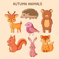 Illustration of autumn animals collections with cute style