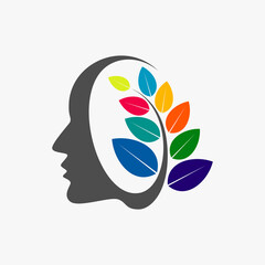 Human or woman face with leaves stalk behind or back image graphic icon logo design abstract concept vector stock. Can be used as symbol related to beauty or creative brain
