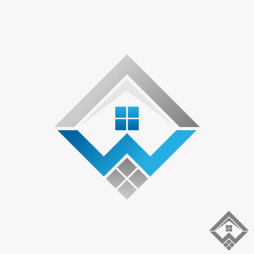 Simple and unique roof house with letter or word W font on rectangle image graphic icon logo design abstract concept vector stock. Can be used as symbol related to initial or property