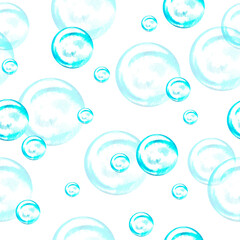 Soap bubbles seamless pattern. Watercolor illustration. Isolated on a white background.