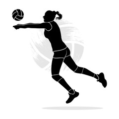 Fototapeta na wymiar Silhouette of female volleyball player passing the ball
