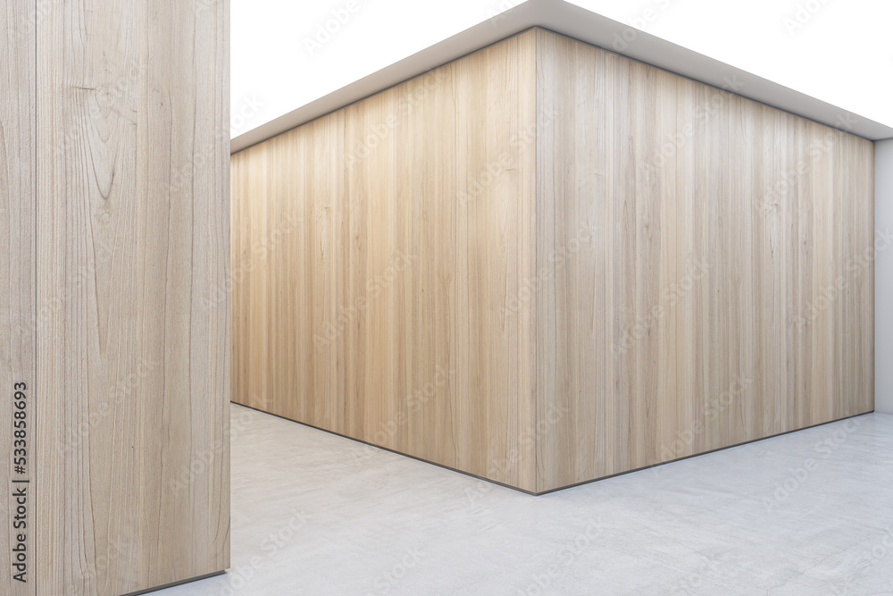 Poster clean hardwood hallway interior with mock up place on wall. design and texture concept. 3d rendering