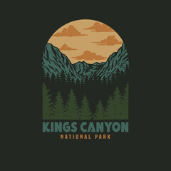 Vector illustration of Kings Canyon National Park, hand drawn line style with digital color