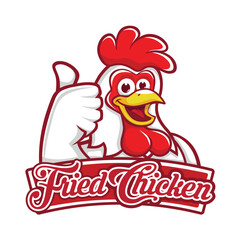 Chicken Mascot Logo Vector. Fried Chicken Logo. Smile Chicken Thumb Up