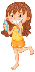 Cute girl cartoon character brushing teeth