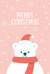 Christmas vector background with a polar bear in snow for banners, cards, flyers, social media wallpapers, etc.