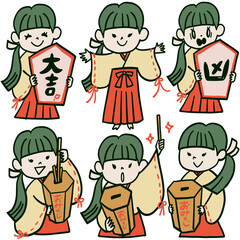 かわいい巫女さんとおみくじ