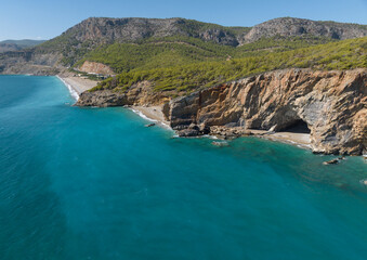 Yanisli Cave Beach Drone Photo, Gulnar Mersin, Turkey