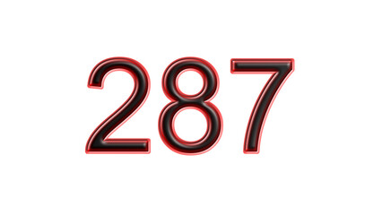 red 287 number 3d effect white background