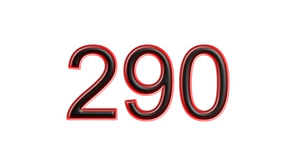 red 290 number 3d effect white background