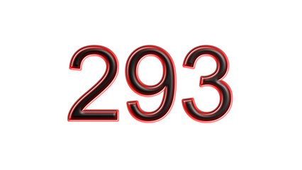red 293 number 3d effect white background