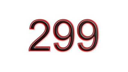 red 299 number 3d effect white background