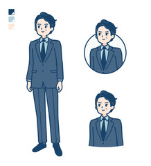 スーツのミドル男性が横を見ているイラスト