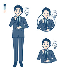 スーツのミドル男性がアイデアを閃いたイラスト