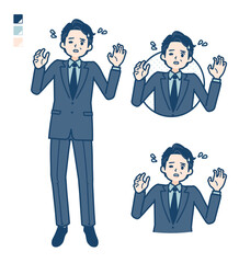スーツのミドル男性があわてているイラスト