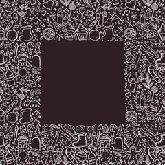 Christmas frame. New year background. Doodle christmas and new year illustration with place for text