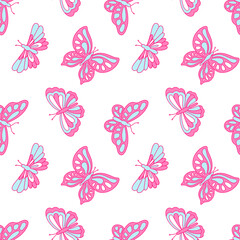 Vector seamless pattern with butterflies ?n blue and pink colors. Nostalgia for the 2000 years. Y2k style.
