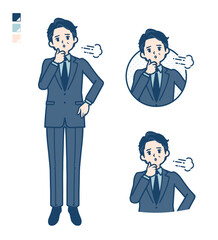 スーツのミドル男性がため息をついているイラスト