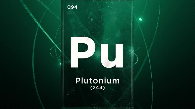 Plutonium (Pu) symbol chemical element of the periodic table, 3D animation on atom design background