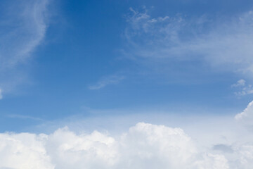Picturesque view of beautiful blue sky with fluffy clouds