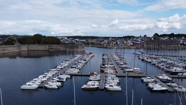 stunning drone shot of the port of concarneau in brittany (france), in good weather