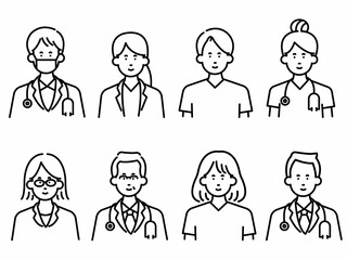 Obraz premium 医師の上半身のイラスト素材セット 線画のみ