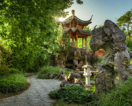 Pavilion and a path in a Chinese garden