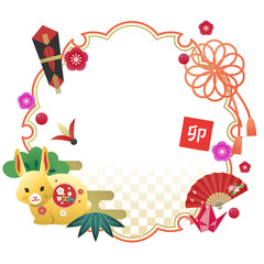 2023年　卯年　年賀　迎春フレームカットイラスト 
 雪輪 文字無し